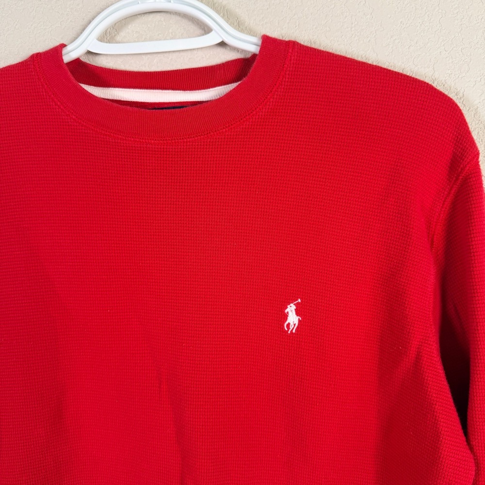 Polo Ralph Lauren Thermal Shirt Mens S Red Waffle Knit Long Sleeve Pony